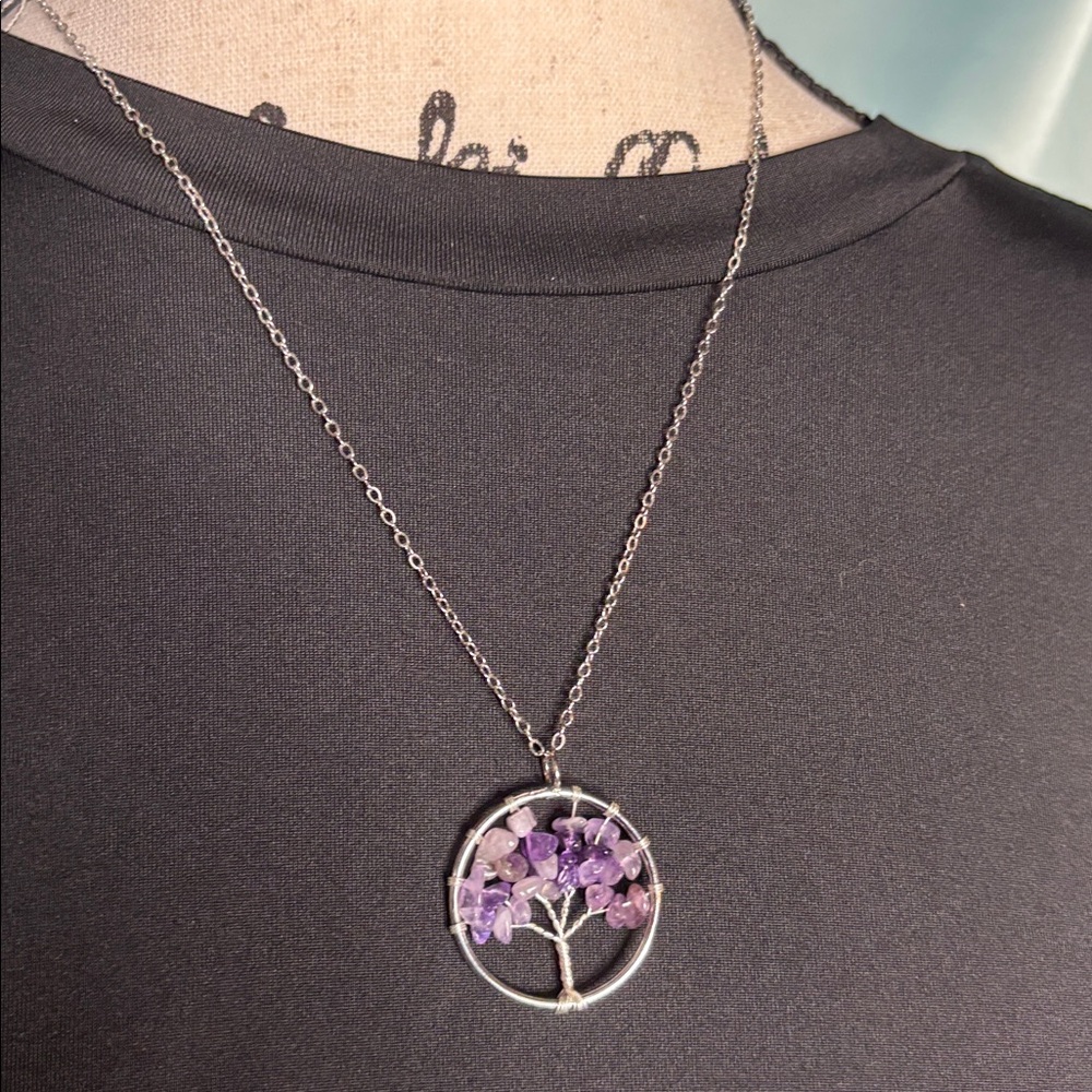 Amethyst Wire Wrapped Tree of Life Necklace Elevated Beaded Jewelry Boho Earthy - Picture 3 of 4